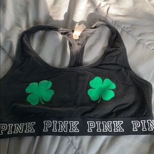 Pink st Patrick’s day sports bra